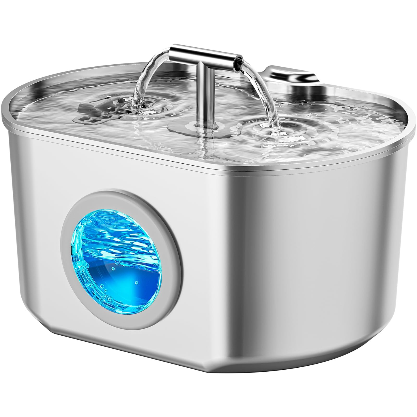 Oval Duo Cat Water Fountain Stainless Steel - 74oz/2.2L Watering Level Window