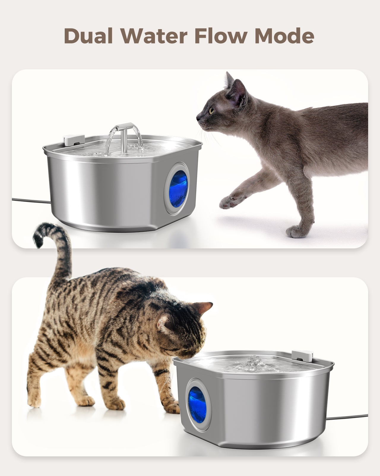 Cat Water Fountain Stainless Steel - 3.2L/108oz Automatic Water Dispenser with Watering Level Window (1 Filter)