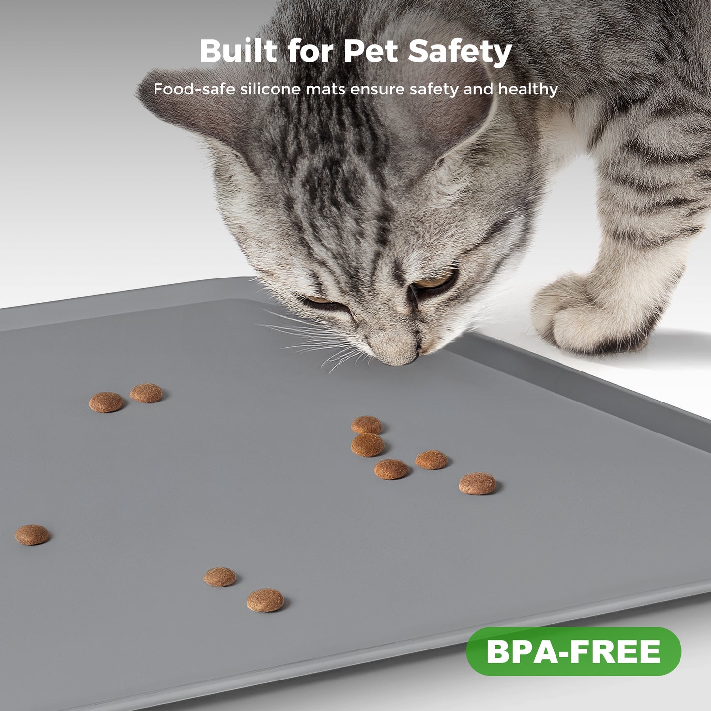 Silicone Pet Food Mat Waterproof - BPA Free Non-Slip Dog Feeding Mat 18.5"x11.5" Grey