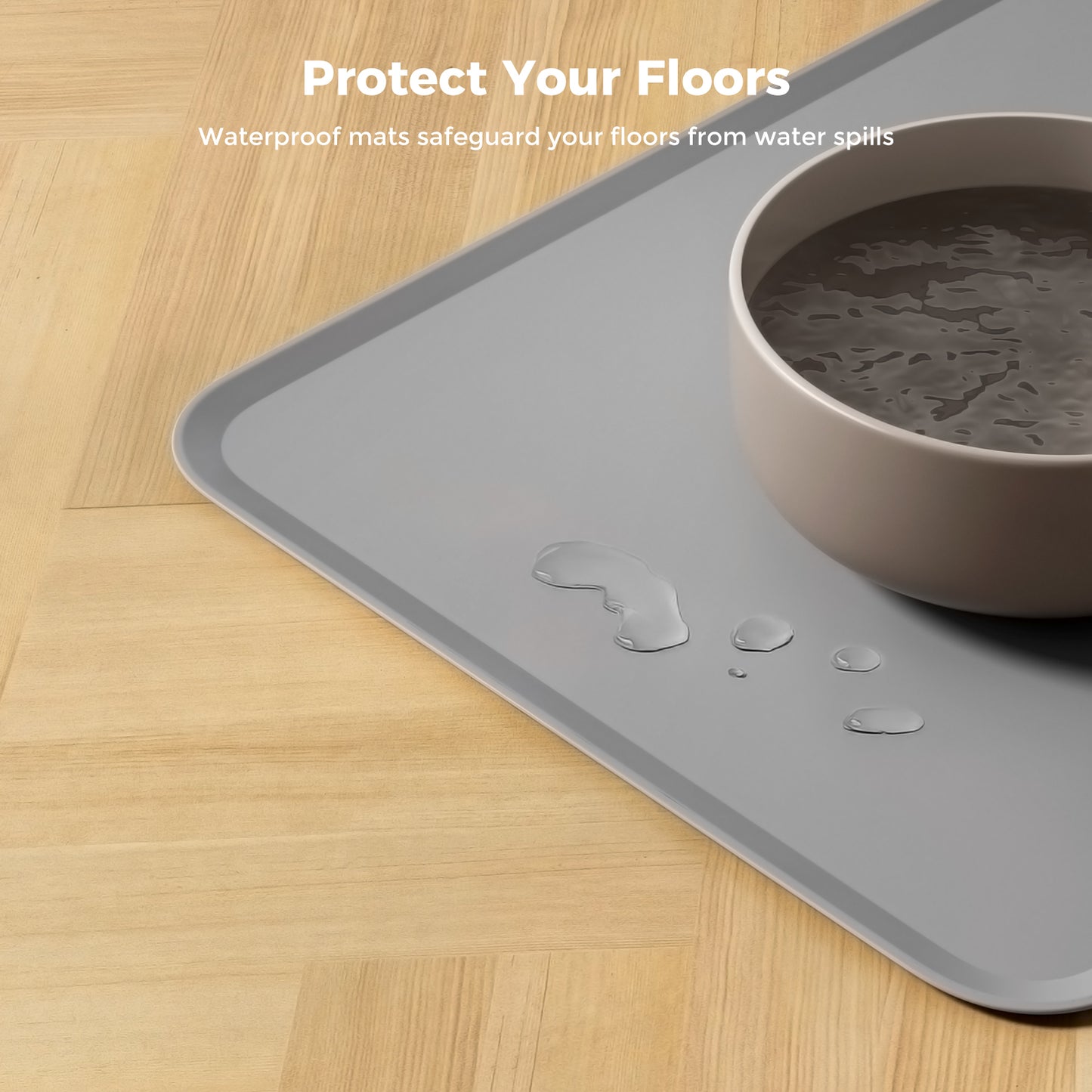 Silicone Pet Food Mat Waterproof - BPA Free Non-Slip Dog Feeding Mat 18.5"x11.5" Grey