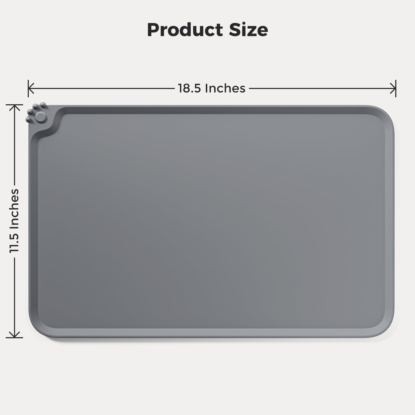 Silicone Pet Food Mat Waterproof - BPA Free Non-Slip Dog Feeding Mat 18.5"x11.5" Grey