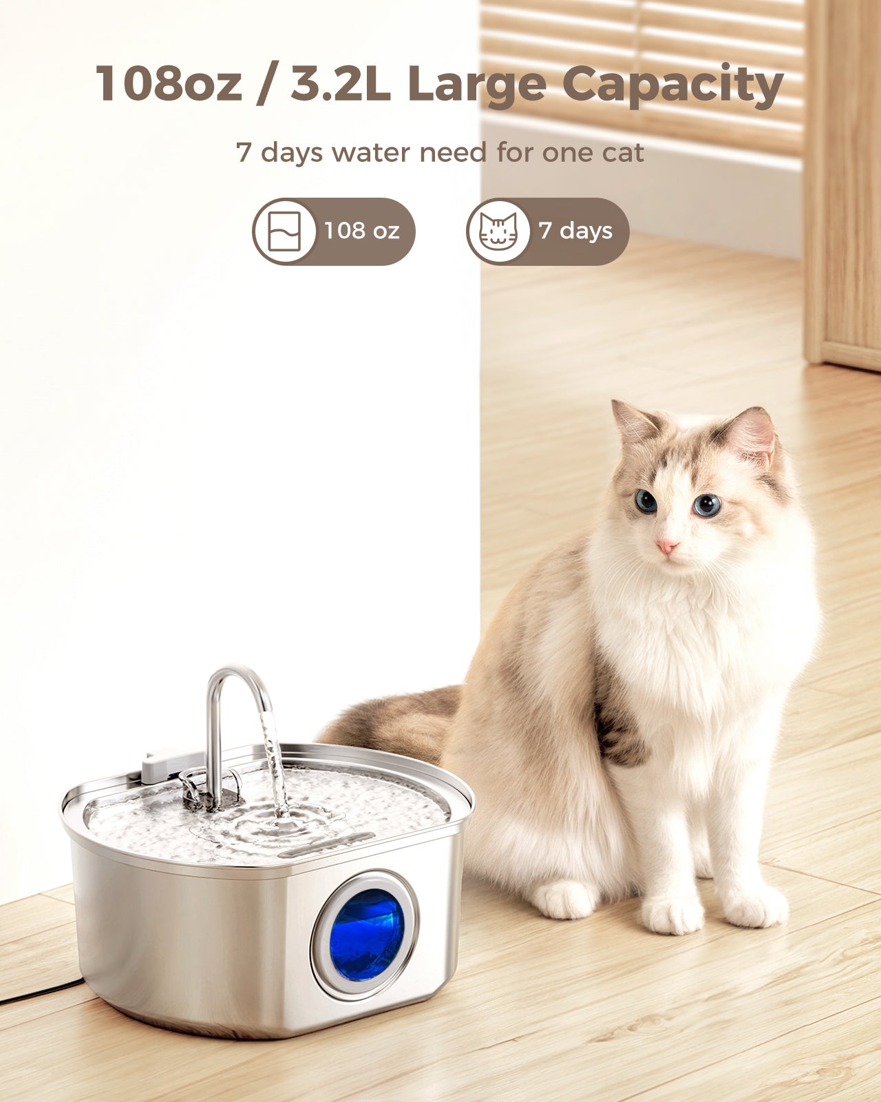 Oval Stainless Steel Cat Water Fountain 4 Pack Replacement Filters