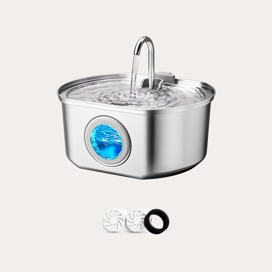 Fuente de agua para gatos de acero inoxidable: fuente de agua automática para mascotas, dispensador de agua para perros con ventana de nivel de agua, para gatos en el interior 