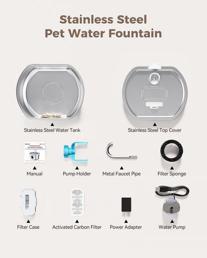 Oval Stainless Steel Cat Water Fountain