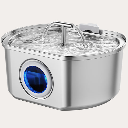 Cat Water Fountain Stainless Steel - 3.2L/108oz Automatic Water Dispenser with Watering Level Window (1 Filter)