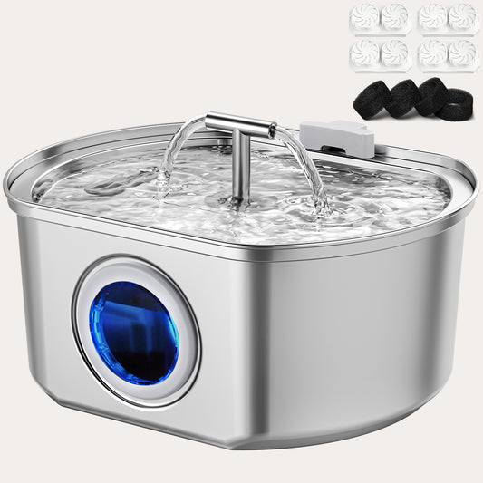 Cat Water Fountain Stainless Steel - 3.2L/108oz Pet Drinking Fountain with 4 Filters