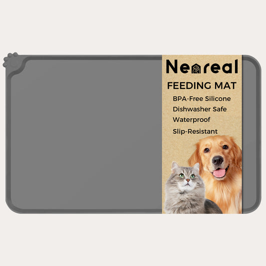 Silicone Pet Food Mat Waterproof - BPA Free Non-Slip Dog Feeding Mat 18.5"x11.5" Grey