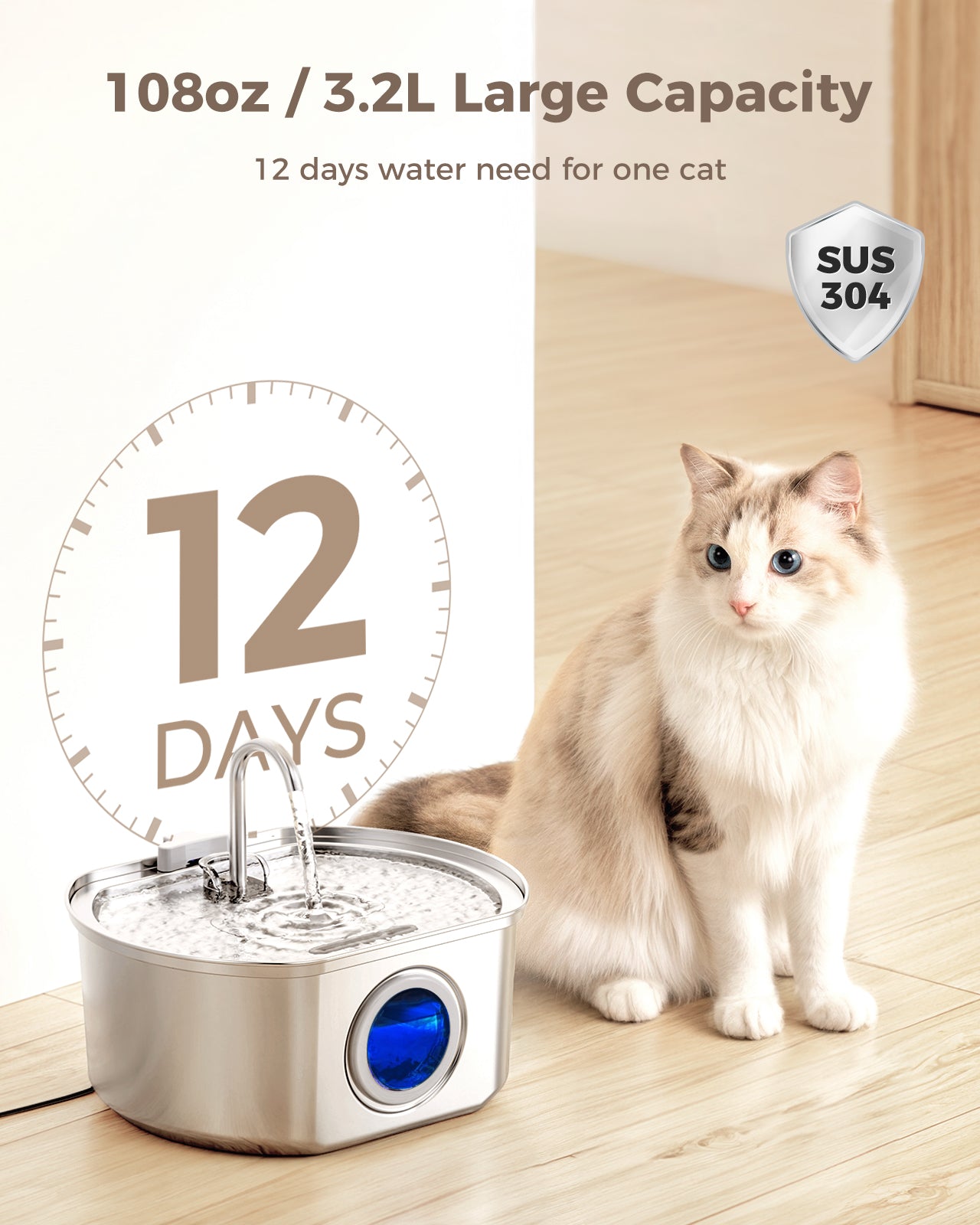 Oval Stainless Steel Cat Water Fountain