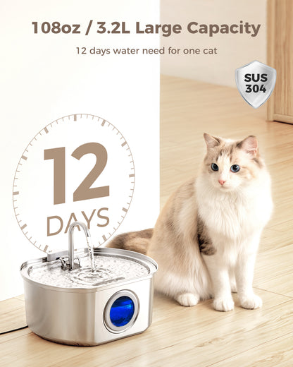 Oval Stainless Steel Cat Water Fountain