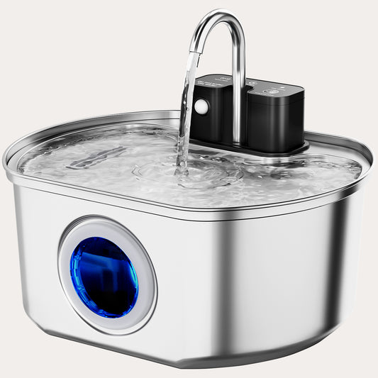 Oval Premium Cordless Cat Water Fountain - 108oz Stainless Steel for Quiet, Safe Hydration