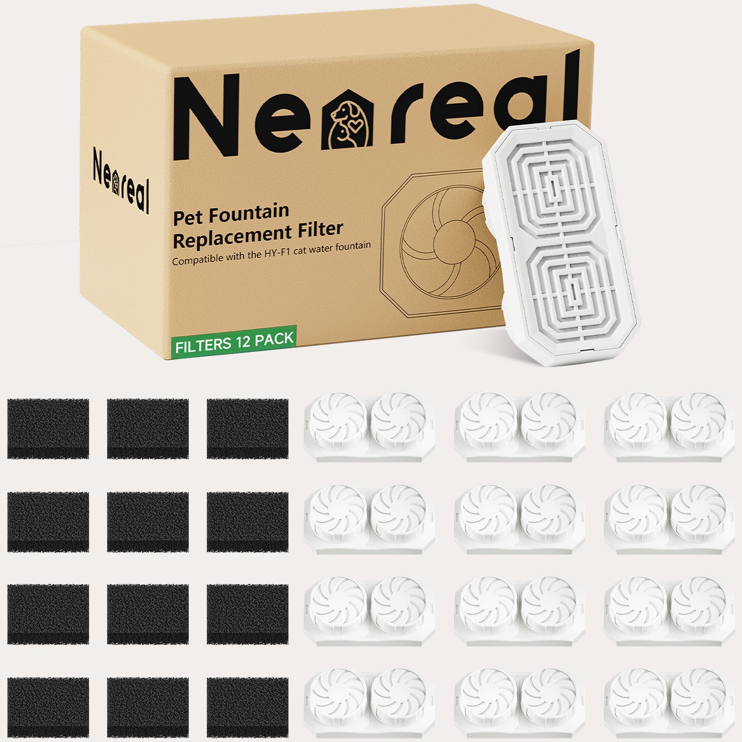 12-Pack Replacement Filters and Sponges for 74oz/2.2L Fountain