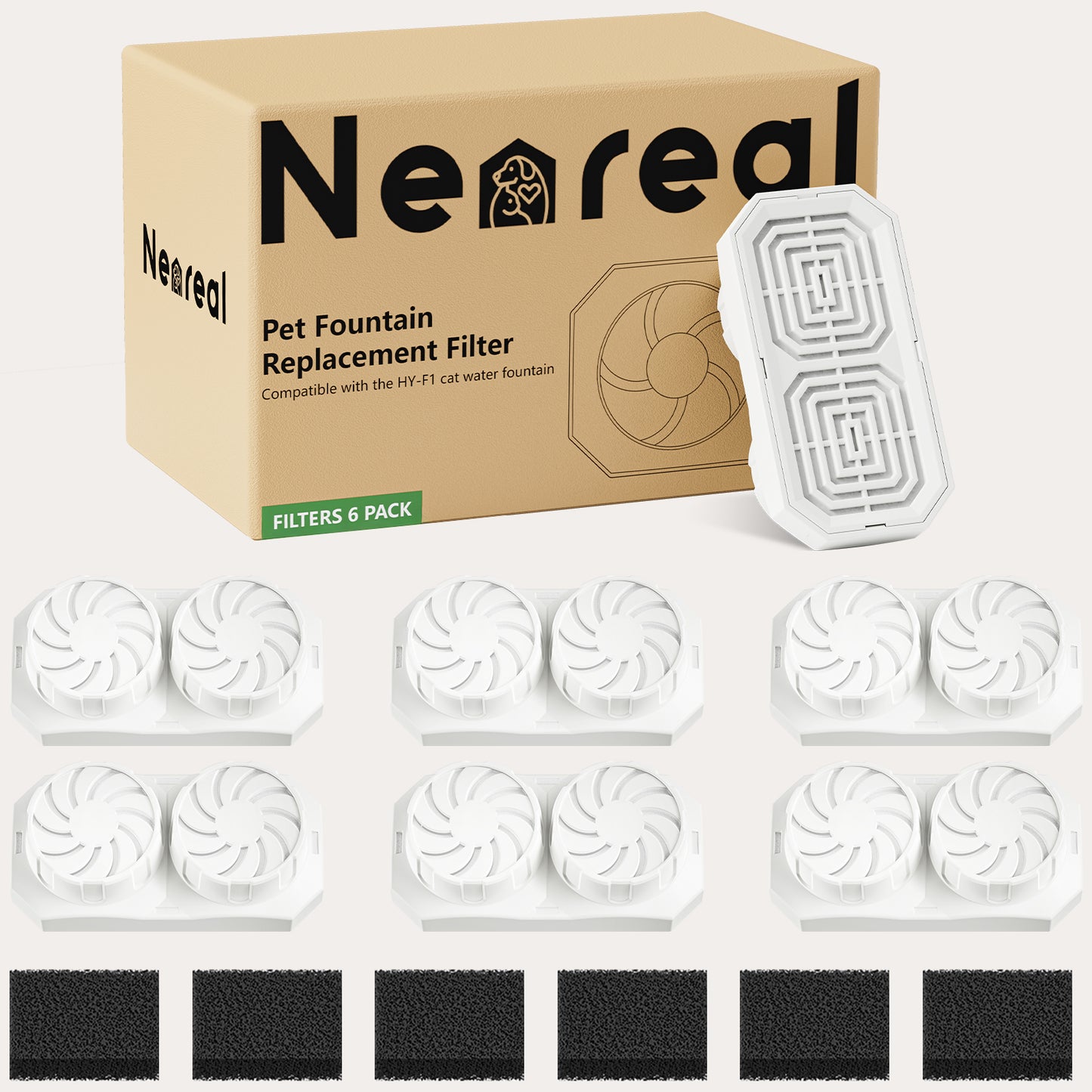 6-Pack Replacement Filters and Sponges for 74oz/2.2L Fountain