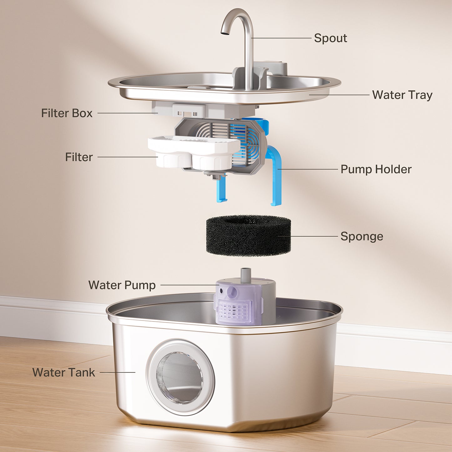 Oval Stainless Steel Cat Water Fountain - 108oz/3.2L with Water Window