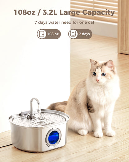 Oval Stainless Steel Cat Water Fountain 4 Pack Replacement Filters