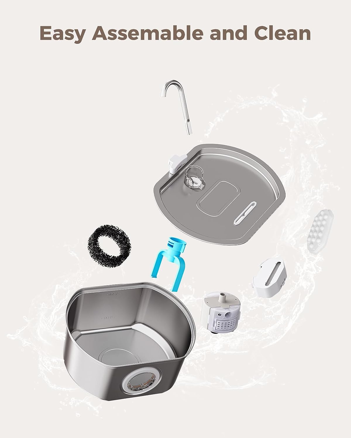 Fuente de agua para gatos de acero inoxidable: fuente de agua automática para mascotas, dispensador de agua para perros con ventana de nivel de agua, para gatos en el interior 