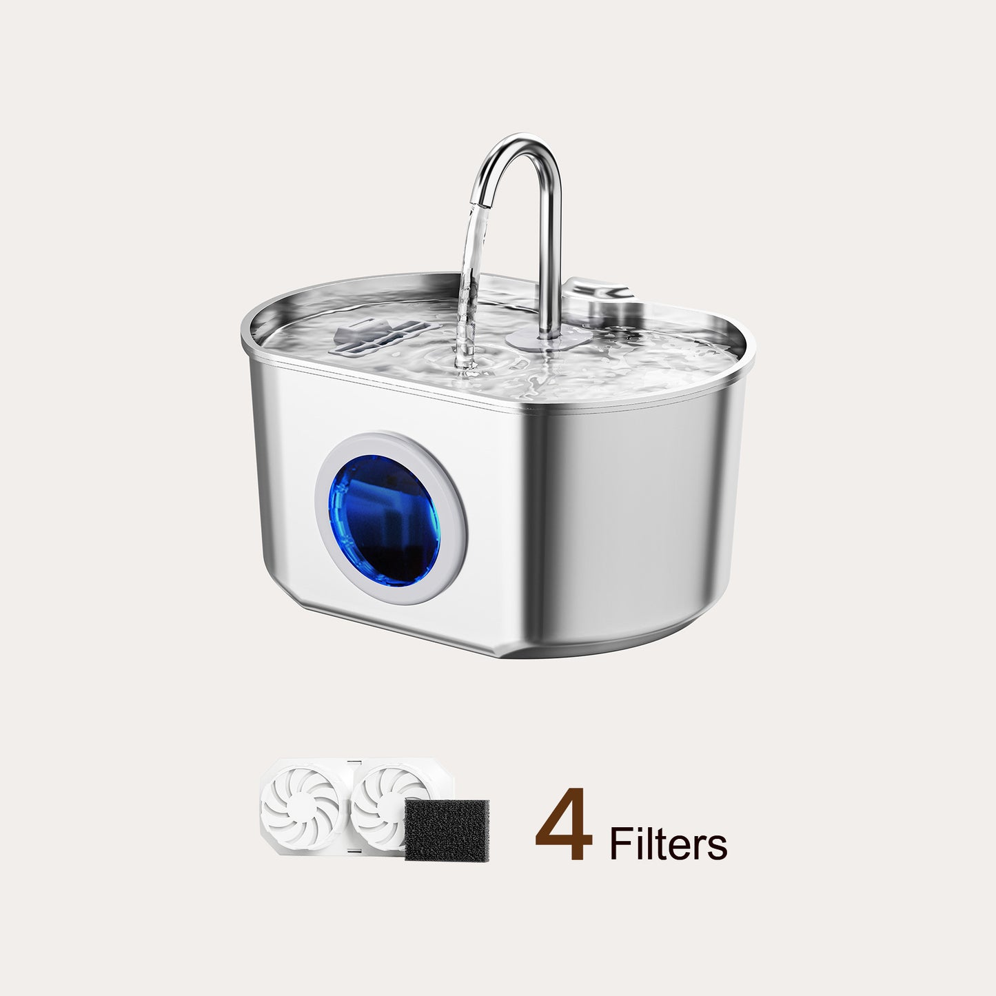 Oval Stainless Steel Cat Water Fountain - 74oz/2.2L with Water Window