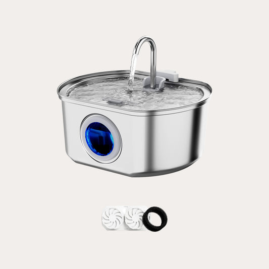 Oval Stainless Steel Cat Water Fountain - 108oz/3.2L with Water Window