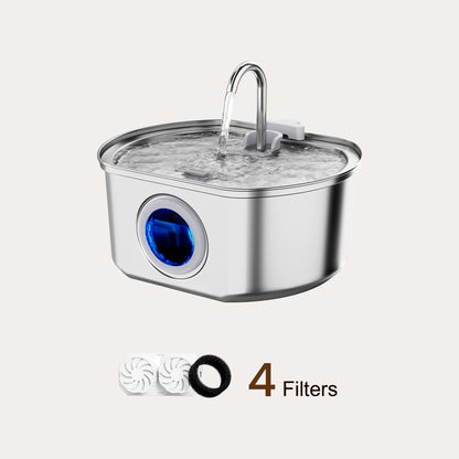 Oval Stainless Steel Cat Water Fountain - 108oz/3.2L with 4 Filters