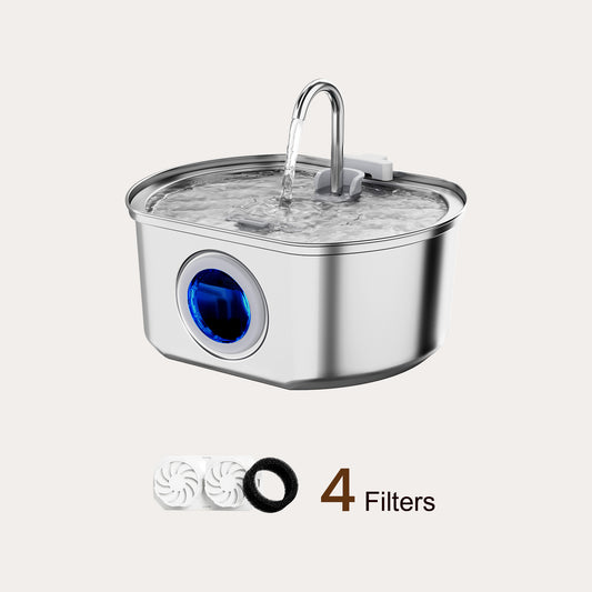 Oval Stainless Steel Cat Water Fountain - 108oz/3.2L with 4 Filters