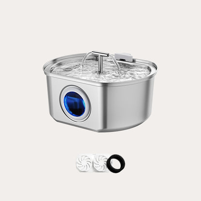 Oval Duo Cat Water Fountain Stainless Steel - 108oz/3.2L Watering Level Window