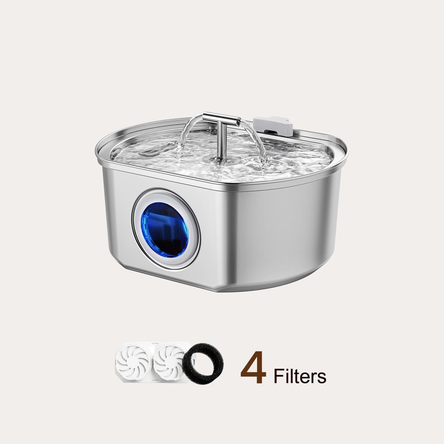 Oval Duo Cat Water Fountain Stainless Steel - 108oz/3.2L with 4 Filters