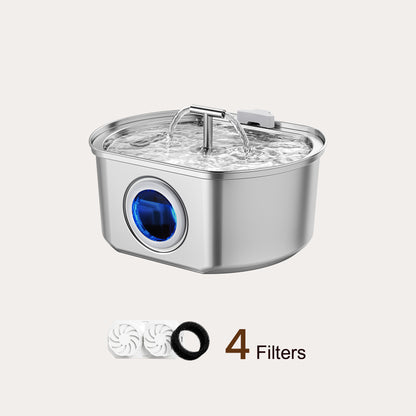 Oval Duo Cat Water Fountain Stainless Steel - 108oz/3.2L with 4 Filters