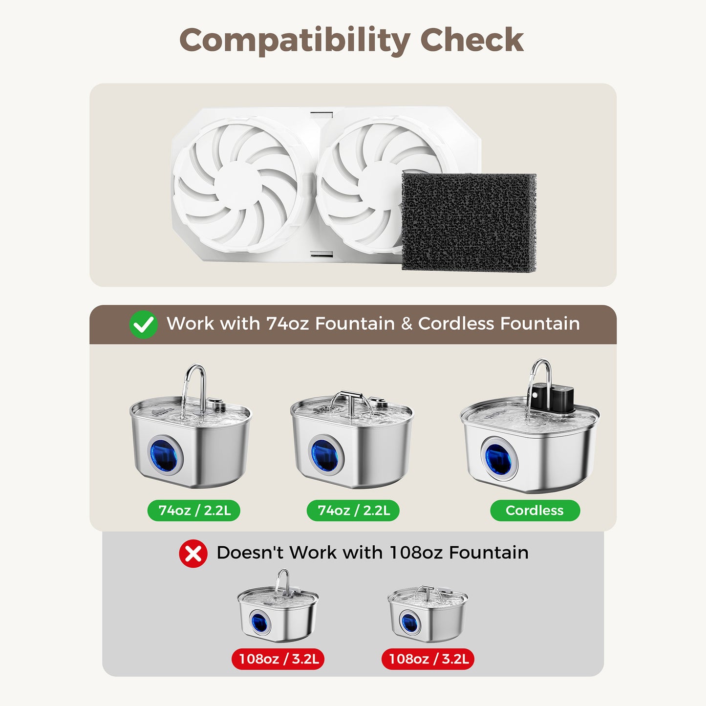 12-Pack Replacement Filters and Sponges for 74oz/2.2L Fountain