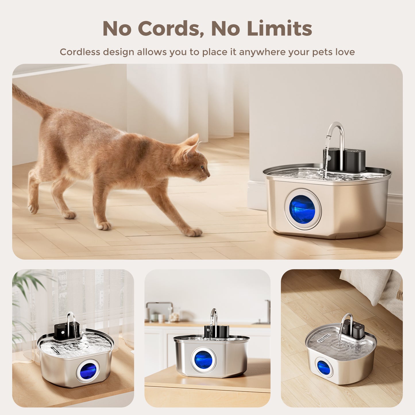 Oval Premium Cordless Cat Water Fountain - 108oz/3.2L Stainless Steel