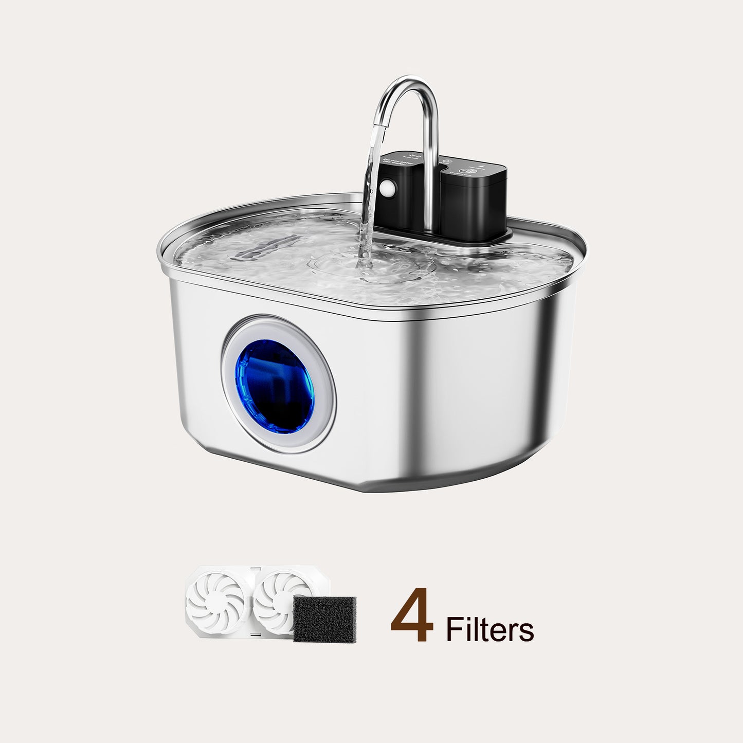 Oval Premium Cordless Cat Water Fountain - 108oz/3.2L Stainless with 4 Filters